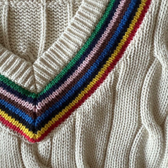 Rowing Blazers x Target Croquet Stripe Cable Knit Sweater XL V-Neck Rainbow Soft - Picture 6 of 10